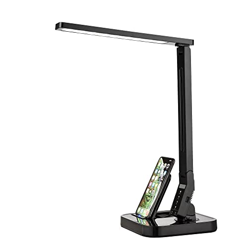 Fugetek LED Desk Table Lamp, 14W, 530 Lumens, Wireless Charger & USB Charging Port, Dimmable Eye-Caring, 5 Brightness & 4 Light Modes, Adjustable Arms, Touch Control, Auto Sleep Timer