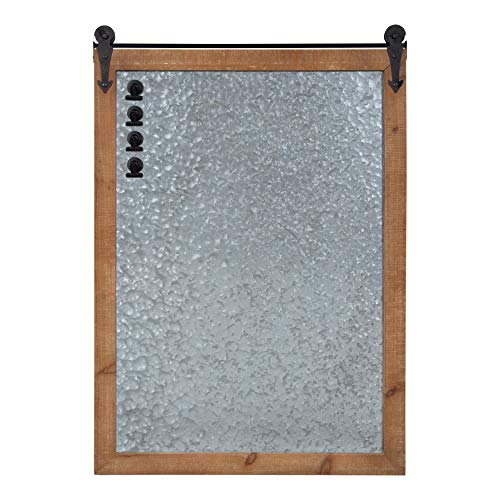 Kate and Laurel Cates Modern Farmhouse Barn Door Wood Framed Galvanized Metal Magnetic Memo Board, Rustic Brown
