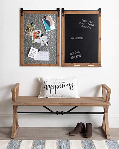 Kate and Laurel Cates Modern Farmhouse Barn Door Wood Framed Galvanized Metal Magnetic Memo Board, Rustic Brown