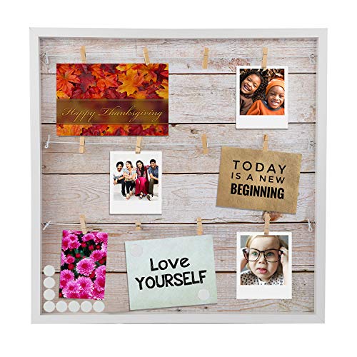 Houseables Picture Frame Collages, Magnetic Picture Boards Display, 20” x 20”, Light Rustic Wood, Hanging Photo Board, w/Clips, 10 Magnets, for Polaroids, Postcards, Memo, Art, Dorm, Wall, Bulletin