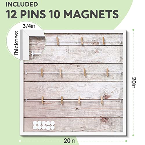 Houseables Picture Frame Collages, Magnetic Picture Boards Display, 20” x 20”, Light Rustic Wood, Hanging Photo Board, w/Clips, 10 Magnets, for Polaroids, Postcards, Memo, Art, Dorm, Wall, Bulletin