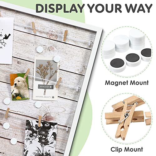Houseables Picture Frame Collages, Magnetic Picture Boards Display, 20” x 20”, Light Rustic Wood, Hanging Photo Board, w/Clips, 10 Magnets, for Polaroids, Postcards, Memo, Art, Dorm, Wall, Bulletin