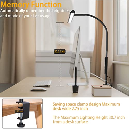 RIYUEXIN LED Desk Lamp, 30W Eye-Caring Architect Clamp Desk Lamps for Home Office, 37.4" Wide 2800LM Brightest Led Workbench Desk Light 3 Modes 5 Brightness Lighting