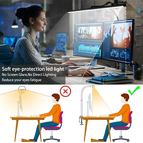 RIYUEXIN LED Desk Lamp, 30W Eye-Caring Architect Clamp Desk Lamps for Home Office, 37.4" Wide 2800LM Brightest Led Workbench Desk Light 3 Modes 5 Brightness Lighting