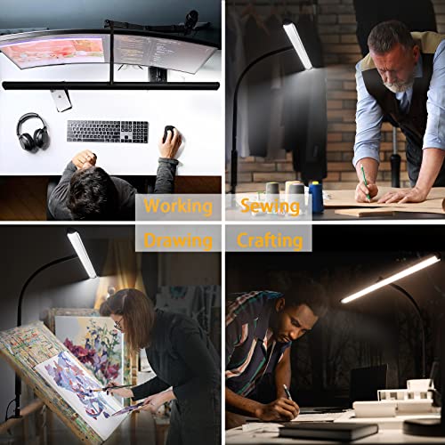 RIYUEXIN LED Desk Lamp, 30W Eye-Caring Architect Clamp Desk Lamps for Home Office, 37.4" Wide 2800LM Brightest Led Workbench Desk Light 3 Modes 5 Brightness Lighting