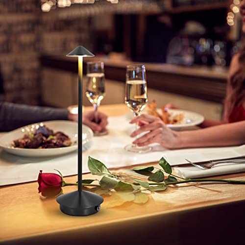 LIGHTJXDS Cordless Table Lamp, Portable LED Desk Lamp, Mordern Rechargeable Nightstand Lamp in Aluminum, Dimmable Table Light for Indoor Outdoor (Black)