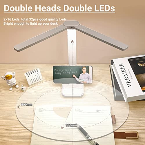 LuxLumin White Desk Lamp for Home Office,Portable Small Desk Lamp with 3 Lighting Modes, Battery Operated Rechargeable Desk Light for Kids, Reading,Studying,Dormitory, White