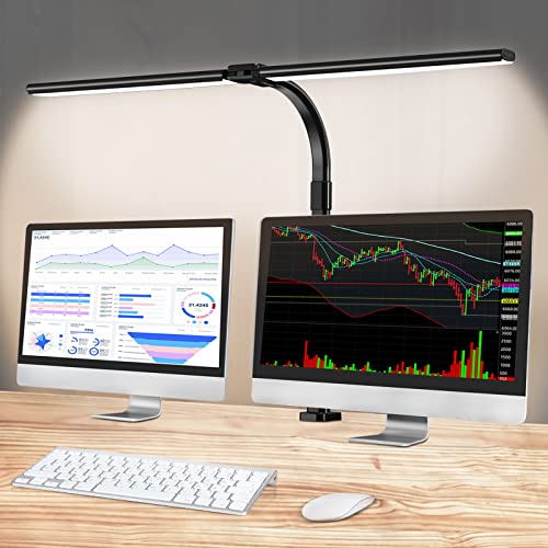 Kartols LED Desk Lamp, Double Head Architect Desk Lamp for Home Office, 31.5'' Modern Desk Light with Clamp, Stepless Dimming, 5 Color Modes, Timer, Eye Protection Office Lamp Touch Control