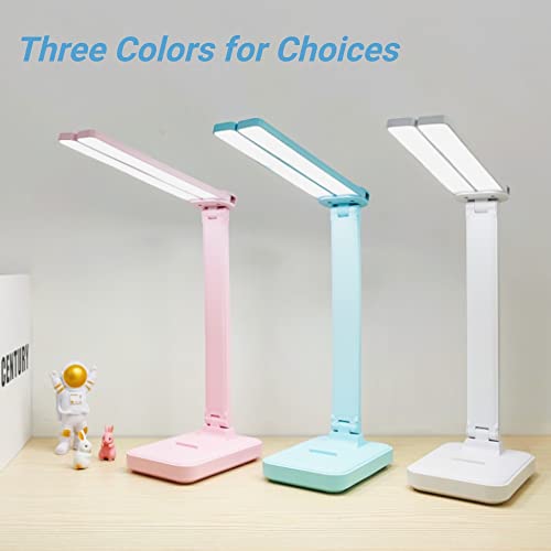 LuxLumin White Desk Lamp for Home Office,Portable Small Desk Lamp with 3 Lighting Modes, Battery Operated Rechargeable Desk Light for Kids, Reading,Studying,Dormitory, White