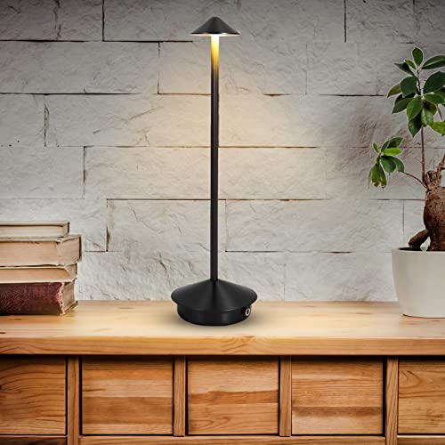 LIGHTJXDS Cordless Table Lamp, Portable LED Desk Lamp, Mordern Rechargeable Nightstand Lamp in Aluminum, Dimmable Table Light for Indoor Outdoor (Black)