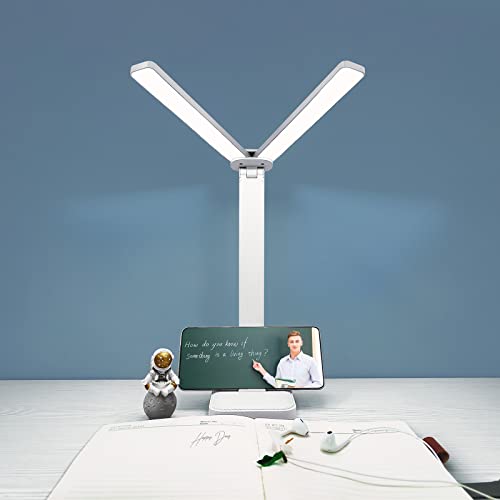 LuxLumin White Desk Lamp for Home Office,Portable Small Desk Lamp with 3 Lighting Modes, Battery Operated Rechargeable Desk Light for Kids, Reading,Studying,Dormitory, White