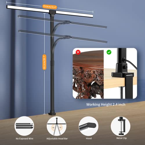 Kartols LED Desk Lamp, Double Head Architect Desk Lamp for Home Office, 31.5'' Modern Desk Light with Clamp, Stepless Dimming, 5 Color Modes, Timer, Eye Protection Office Lamp Touch Control