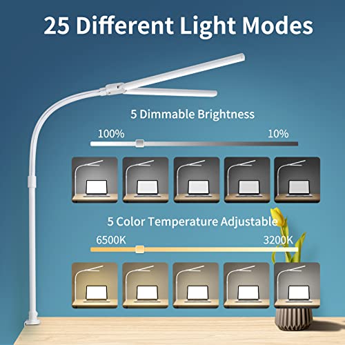 Modern Dual-Head LED Desk Lamp with Clamp