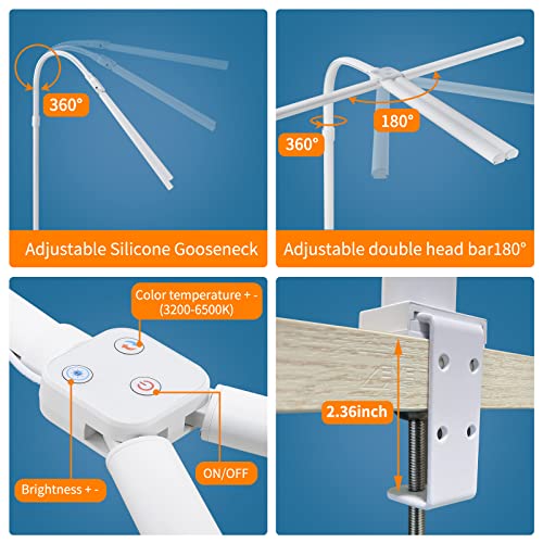 Modern Dual-Head LED Desk Lamp with Clamp
