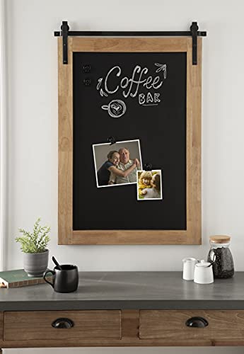 Kate and Laurel Samuels Wood Framed Chalkboard, 24 x 36, Rustic Brown and Charcoal, Magnetic Modern Farmhouse Wall Hanging Chalkboard