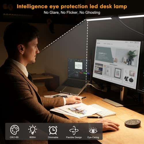 Led Desk Lamp for Office Home - Eye Caring Architect lamp with Clamp,Dual Screen Computer Monitor Gooseneck Smart Light: 24W 5 Color Flexible Adjustable Lighting Table Lamp for Study Reading Drafting