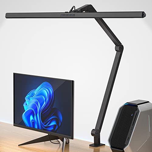 KableRika LED Desk Lamp, 31.5" Wide Architect Desk Lamp for Home Office, Brightest Tall Desk Light with Clamp, Stepless Dimming&6 Color Modes, Eye Protection Task Lamp for Monitor Studio Working