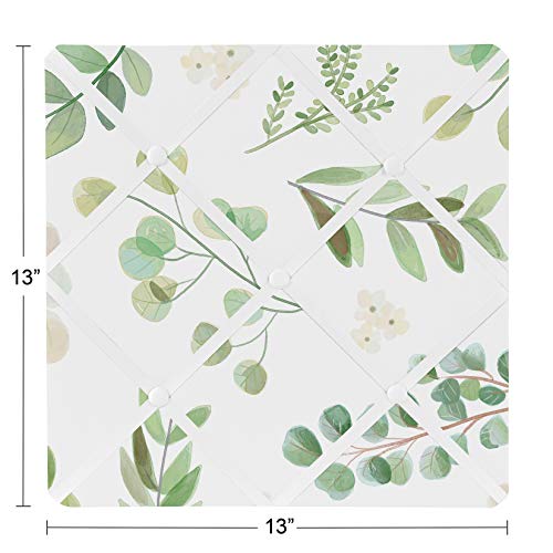 Sweet Jojo Designs Floral Leaf Fabric Memory Memo Photo Bulletin Board - Green and White Boho Watercolor Botanical Woodland Tropical Garden