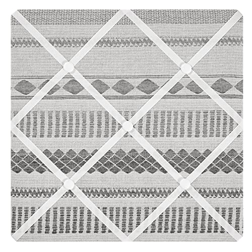 Sweet Jojo Designs Grey Boho Tribal Bohemian Fabric Memory Memo Photo Bulletin Board - Jacquard Aztec Gender Neutral Modern Geometric Stripes Gray Off White Ivory Textured Boho Chic Farmhouse Luxury
