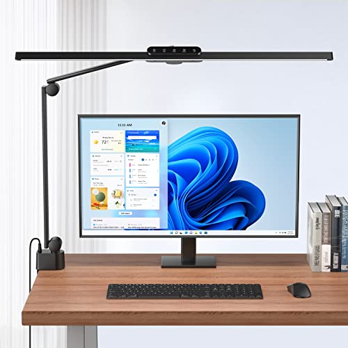 Kary LED Desk Lamp, Architect Desk Lamp with Clamp,31.5" Wide Bright Desk Lights-5 Color Modes,Auto Dimming,1800LM Flexible Desk Lamps for Home Office,Reading,Studying (Black)