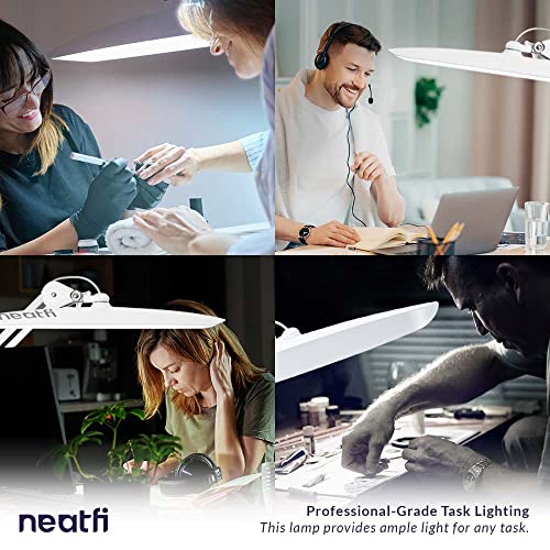 Neatfi XL 2,200 Lumens LED Task Lamp, 24W Super Bright Desk Lamp, 117 Pcs SMD LED, 4 Level Brightness, Dimmable, Task LED Light for Home, Office, Workbench (Non-CCT with Clamp, White)