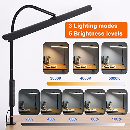 Aunkazey 37.4" Wide Architect Clamp Desk Lamps for Home Office,30W 2800LM Brightest Led Workbench Desk Light,3 Modes and 5 Brightness Tall Desk Lamp for Monitor Studio Reading