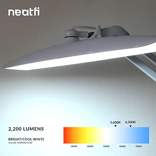 Neatfi XL 2,200 Lumens LED Task Lamp, 24W Super Bright Desk Lamp, 117 Pcs SMD LED, 4 Level Brightness, Dimmable, Task LED Light for Home, Office, Workbench (Non-CCT with Clamp, White)