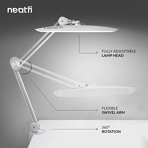Neatfi XL 2,200 Lumens LED Task Lamp, 24W Super Bright Desk Lamp, 117 Pcs SMD LED, 4 Level Brightness, Dimmable, Task LED Light for Home, Office, Workbench (Non-CCT with Clamp, White)