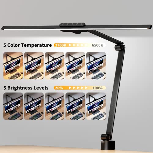 Kary LED Desk Lamp, Architect Desk Lamp with Clamp,31.5" Wide Bright Desk Lights-5 Color Modes,Auto Dimming,1800LM Flexible Desk Lamps for Home Office,Reading,Studying (Black)