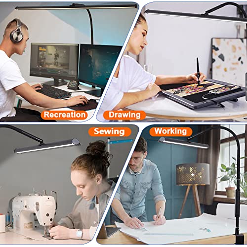 Aunkazey 37.4" Wide Architect Clamp Desk Lamps for Home Office,30W 2800LM Brightest Led Workbench Desk Light,3 Modes and 5 Brightness Tall Desk Lamp for Monitor Studio Reading