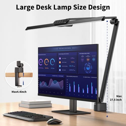 Kary LED Desk Lamp, Architect Desk Lamp with Clamp,31.5" Wide Bright Desk Lights-5 Color Modes,Auto Dimming,1800LM Flexible Desk Lamps for Home Office,Reading,Studying (Black)