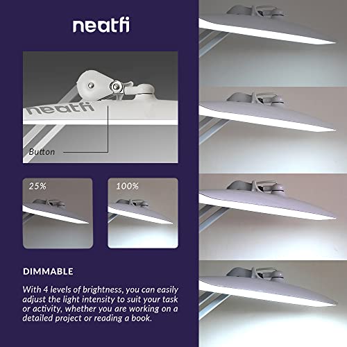Neatfi XL 2,200 Lumens LED Task Lamp, 24W Super Bright Desk Lamp, 117 Pcs SMD LED, 4 Level Brightness, Dimmable, Task LED Light for Home, Office, Workbench (Non-CCT with Clamp, White)