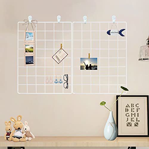 GBYAN Wall Grid 2 Pack Wire Photo Grid Panels Memo Board Wall Organizer (White)