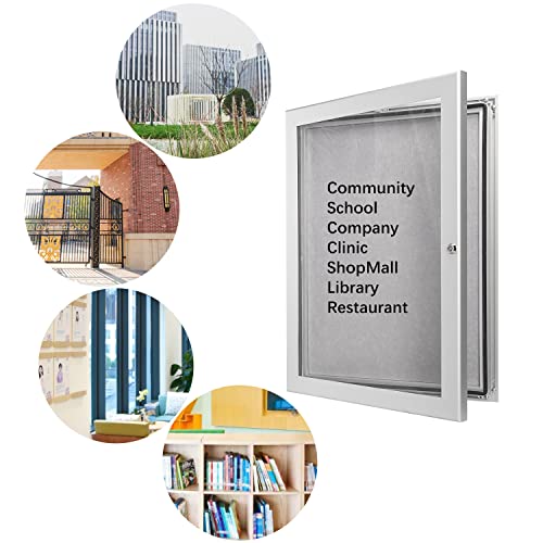 corpuwn Locking Enclosed Bulletin Board Aluminum Memo Board Wall Mount Noticeboard with Rubber Seal Tamperproof Single Door Display Case for Indoor Or Outdoor Use , 26.8×20 in