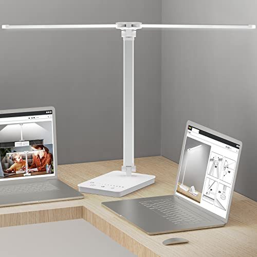 Bright LED Desk Lamp for Home Office - Dual Swing Arm Desk Light, Eye-Caring Architect Task Lamp, Adjustable Foldable Table Lamp, Dimmable Touch Control Desktop Lamp 5 Lighting Modes for Work/Study