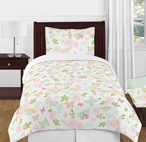 Sweet Jojo Designs Blush Pink, Mint and White Watercolor Rose Fabric Memory Memo Photo Bulletin Board for Butterfly Floral Collection