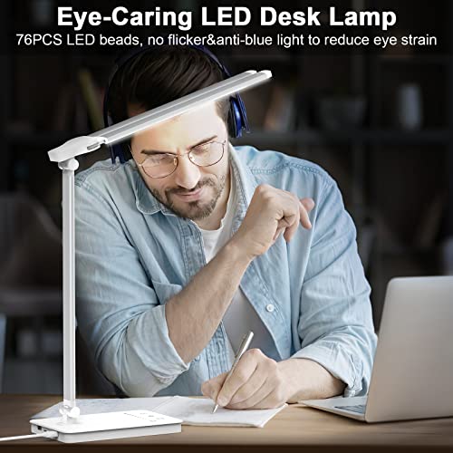 Bright LED Desk Lamp for Home Office - Dual Swing Arm Desk Light, Eye-Caring Architect Task Lamp, Adjustable Foldable Table Lamp, Dimmable Touch Control Desktop Lamp 5 Lighting Modes for Work/Study
