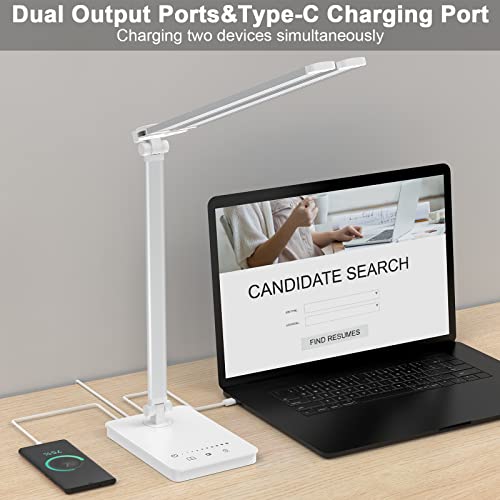 Bright LED Desk Lamp for Home Office - Dual Swing Arm Desk Light, Eye-Caring Architect Task Lamp, Adjustable Foldable Table Lamp, Dimmable Touch Control Desktop Lamp 5 Lighting Modes for Work/Study