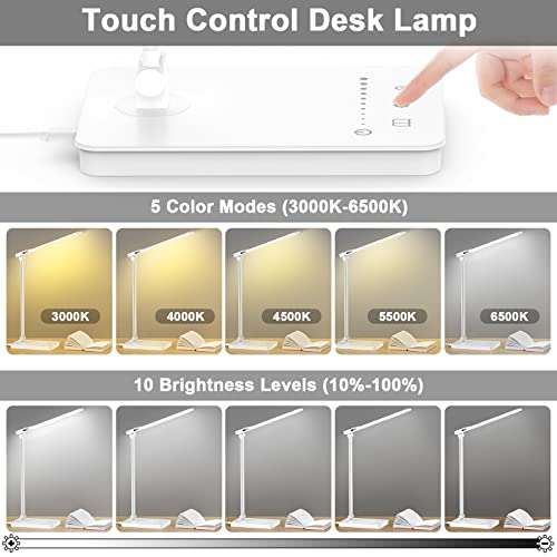 Bright LED Desk Lamp for Home Office - Dual Swing Arm Desk Light, Eye-Caring Architect Task Lamp, Adjustable Foldable Table Lamp, Dimmable Touch Control Desktop Lamp 5 Lighting Modes for Work/Study