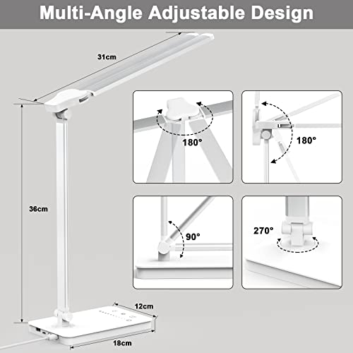 Bright LED Desk Lamp for Home Office - Dual Swing Arm Desk Light, Eye-Caring Architect Task Lamp, Adjustable Foldable Table Lamp, Dimmable Touch Control Desktop Lamp 5 Lighting Modes for Work/Study