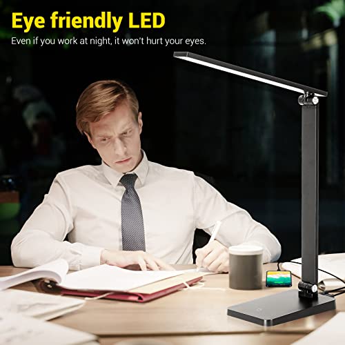 LED Desk Lamp, Desk Lamp with USB Charging Port, Desk Lamps for Home Office, 3 Brightness Level Desk Light, Eye Caring Natural Light Office Lamp, Touch Control Table Lamp for Reading, Study, 8W, 5000K