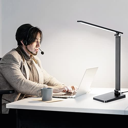 LED Desk Lamp, Desk Lamp with USB Charging Port, Desk Lamps for Home Office, 3 Brightness Level Desk Light, Eye Caring Natural Light Office Lamp, Touch Control Table Lamp for Reading, Study, 8W, 5000K