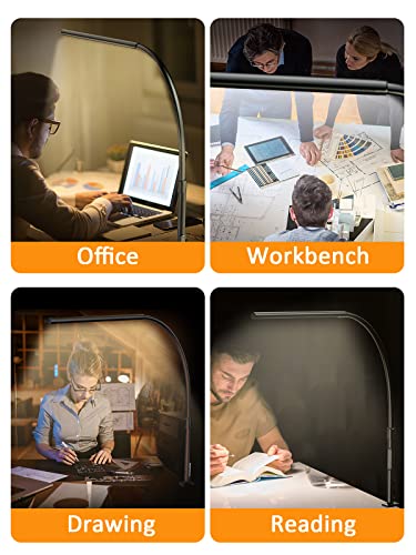 Desk Lamp for Home Office, Eye-Caring LED Desk Lamp with USB C+A Charging Port, Architect Desk Light 5 Lighting 5 Brightness, Flexible Gooseneck Clamp for Reading Study