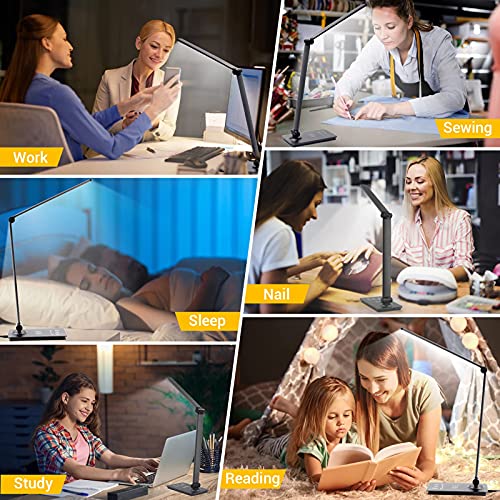 LED Desk Lamp, Desk Lamp with USB Charging Port, Desk Lamps for Home Office, 3 Brightness Level Desk Light, Eye Caring Natural Light Office Lamp, Touch Control Table Lamp for Reading, Study, 8W, 5000K