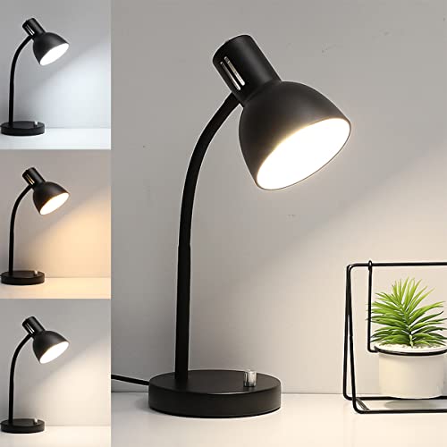 chaotack Black Metal Flexible Gooseneck Desk Lamp for Home Office Bedroom Study, Eye-Caring Knob Switch Reading Light Table Lamp,Bring a Free 7W Dimmable LED Bulb,UL Certified Wire and Base 5.9x18.3in