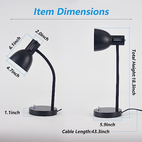chaotack Black Metal Flexible Gooseneck Desk Lamp for Home Office Bedroom Study, Eye-Caring Knob Switch Reading Light Table Lamp,Bring a Free 7W Dimmable LED Bulb,UL Certified Wire and Base 5.9x18.3in