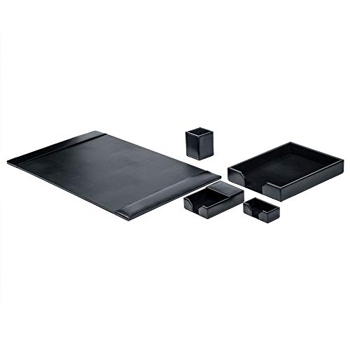 Dacasso Bonded Set Luxury Leather Desk Pad & Desk Organization Essentials, 5 Piece, Black