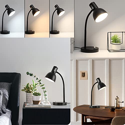 chaotack Black Metal Flexible Gooseneck Desk Lamp for Home Office Bedroom Study, Eye-Caring Knob Switch Reading Light Table Lamp,Bring a Free 7W Dimmable LED Bulb,UL Certified Wire and Base 5.9x18.3in
