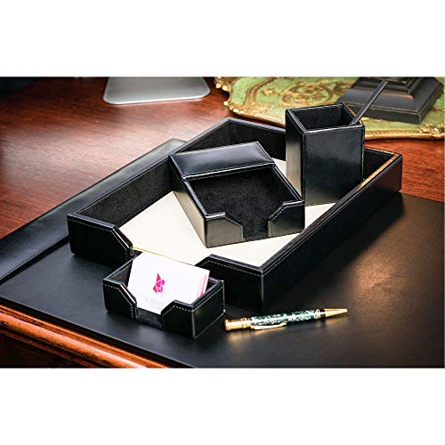 Dacasso Bonded Set Luxury Leather Desk Pad & Desk Organization Essentials, 5 Piece, Black