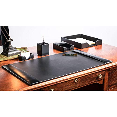 Dacasso Bonded Set Luxury Leather Desk Pad & Desk Organization Essentials, 5 Piece, Black